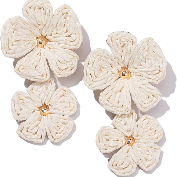 Jewelry - Flower Drop Earrings Floral Raffia Earrings Boho Statement Dangle Earrings Trend
